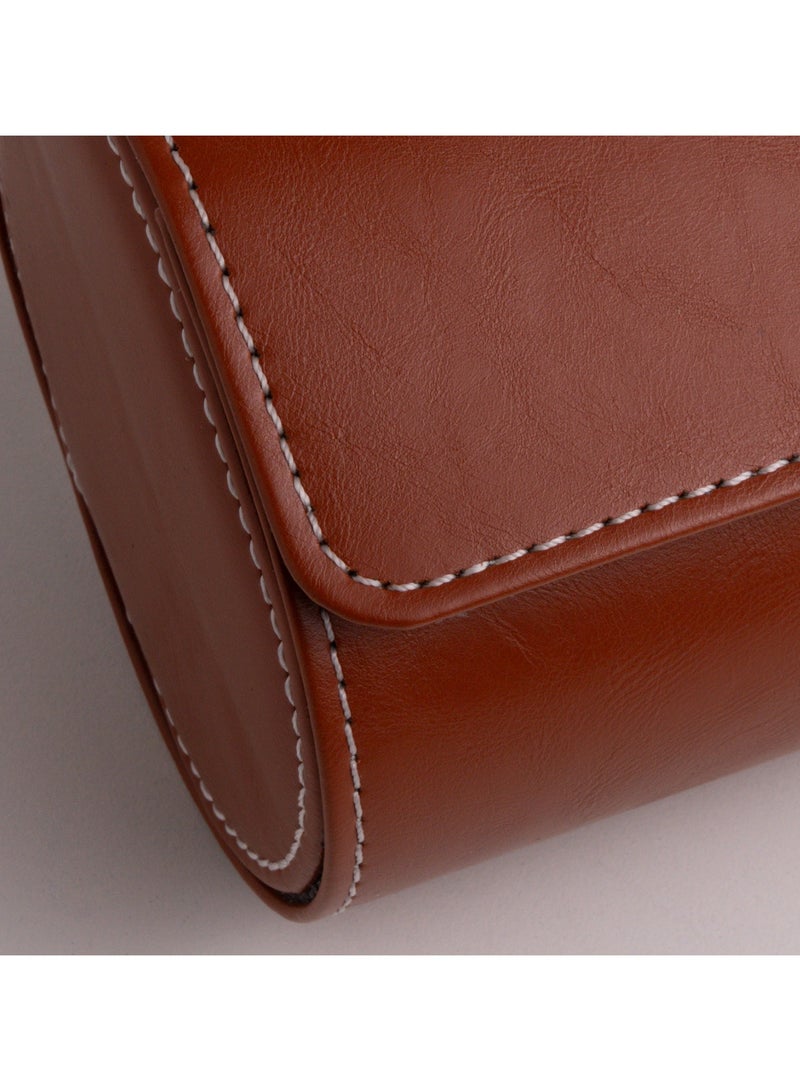 Clasico Luxury Heavy-Duty Leather Single Watch Travel Case Brown – Premium Watch Roll with Suede Interior, Secure Clip Lock & Cushioned Protection for Luxury Watches - Image 4